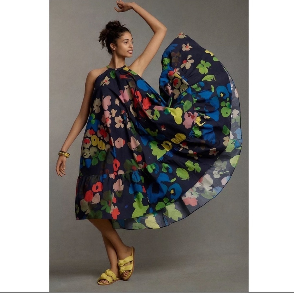 New Anthropologie Whit Two Floral Halter Midi Dress